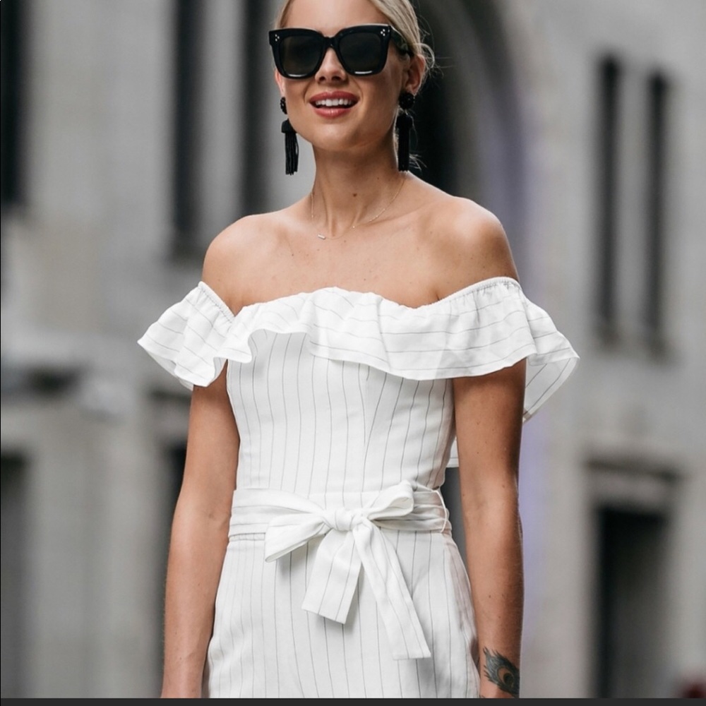 Club Monaco striped off shoulder jumpsuit,no belt